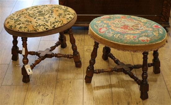 Two similar oval upholstered stools W.53cm each